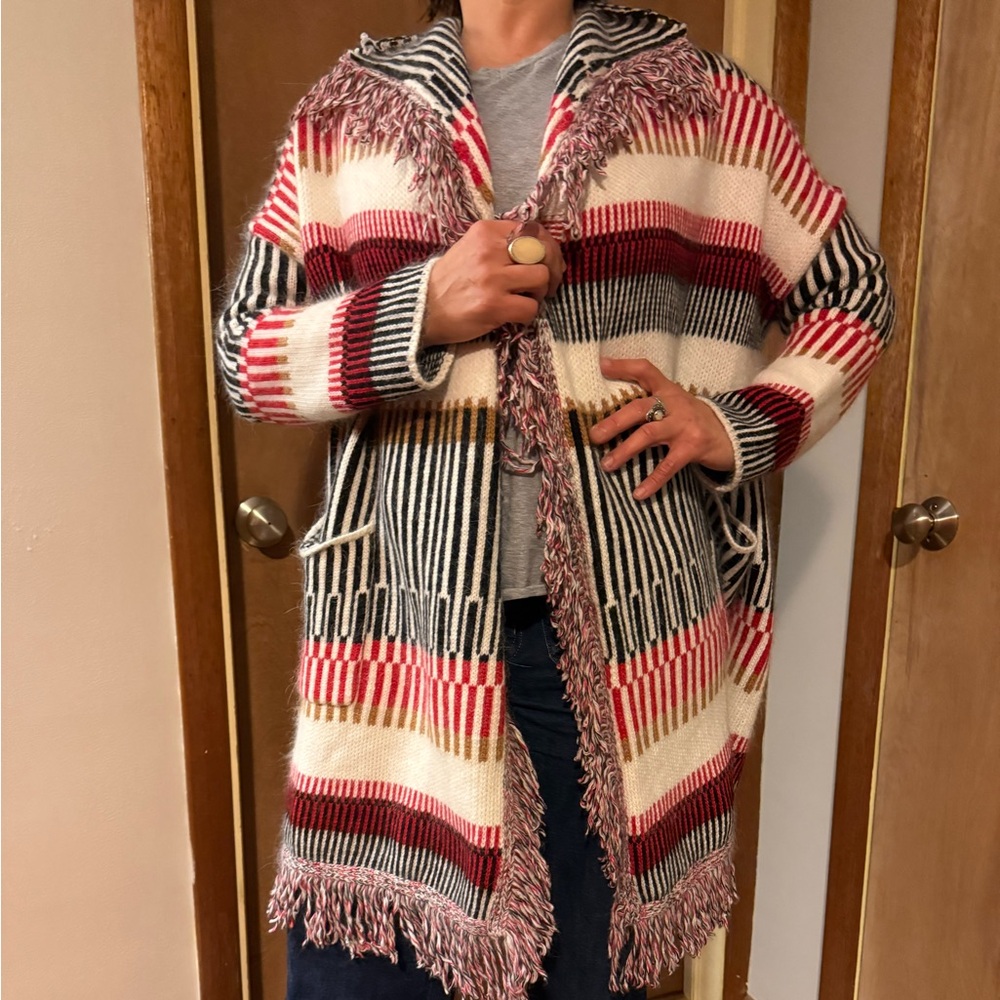 Maje Striped Cardigan with Fringe - Picture 1 of 7